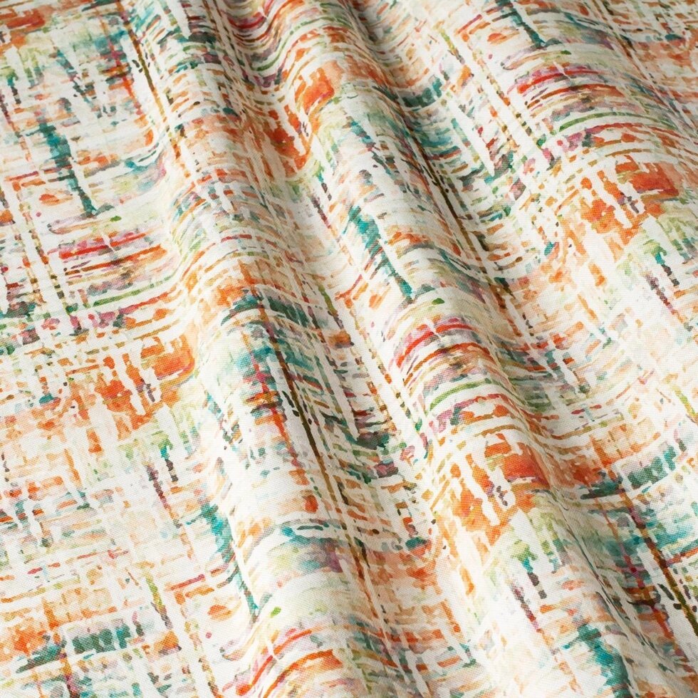 Декоративна тканина помаранчеві і блакитні смуги на білому тлі Іспанія 87881v8 ##от компании## Салон штор Arsian Textile - ##фото## 1