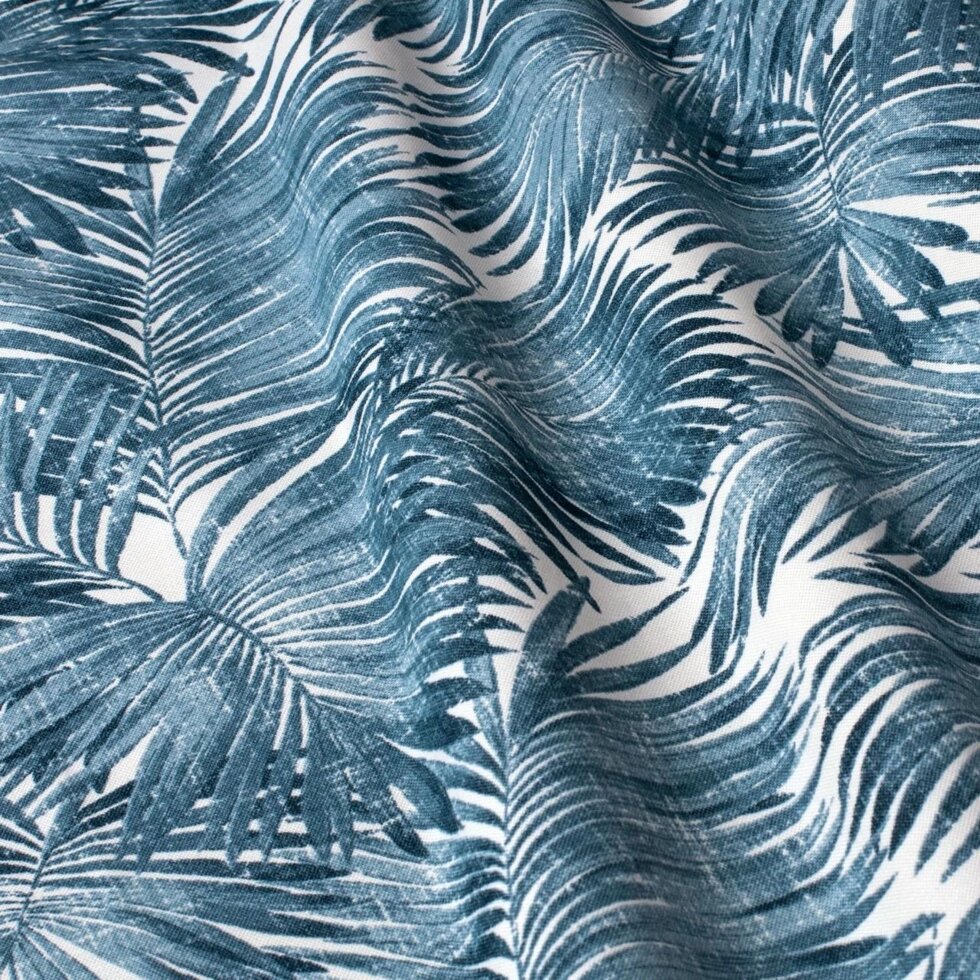 Декоративна тканина сині тропічні листя на білому Туреччина 87849v9 від компанії Салон штор Arsian Textile - фото 1