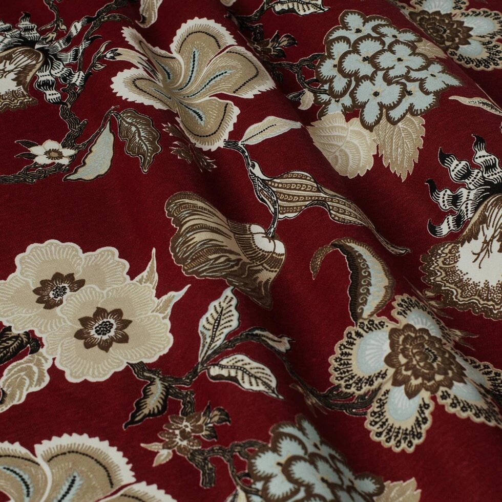 Декоративна тканина сірі квіти на бордовому тлі Туреччина 87994v10 ##от компании## Салон штор Arsian Textile - ##фото## 1