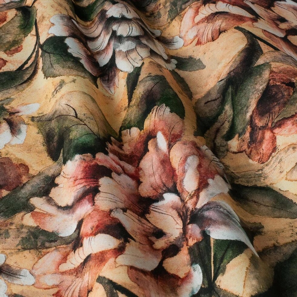 Декоративна тканина жовті та оранжеві квіти з листям Іспанія 87870v1 ##от компании## Салон штор Arsian Textile - ##фото## 1