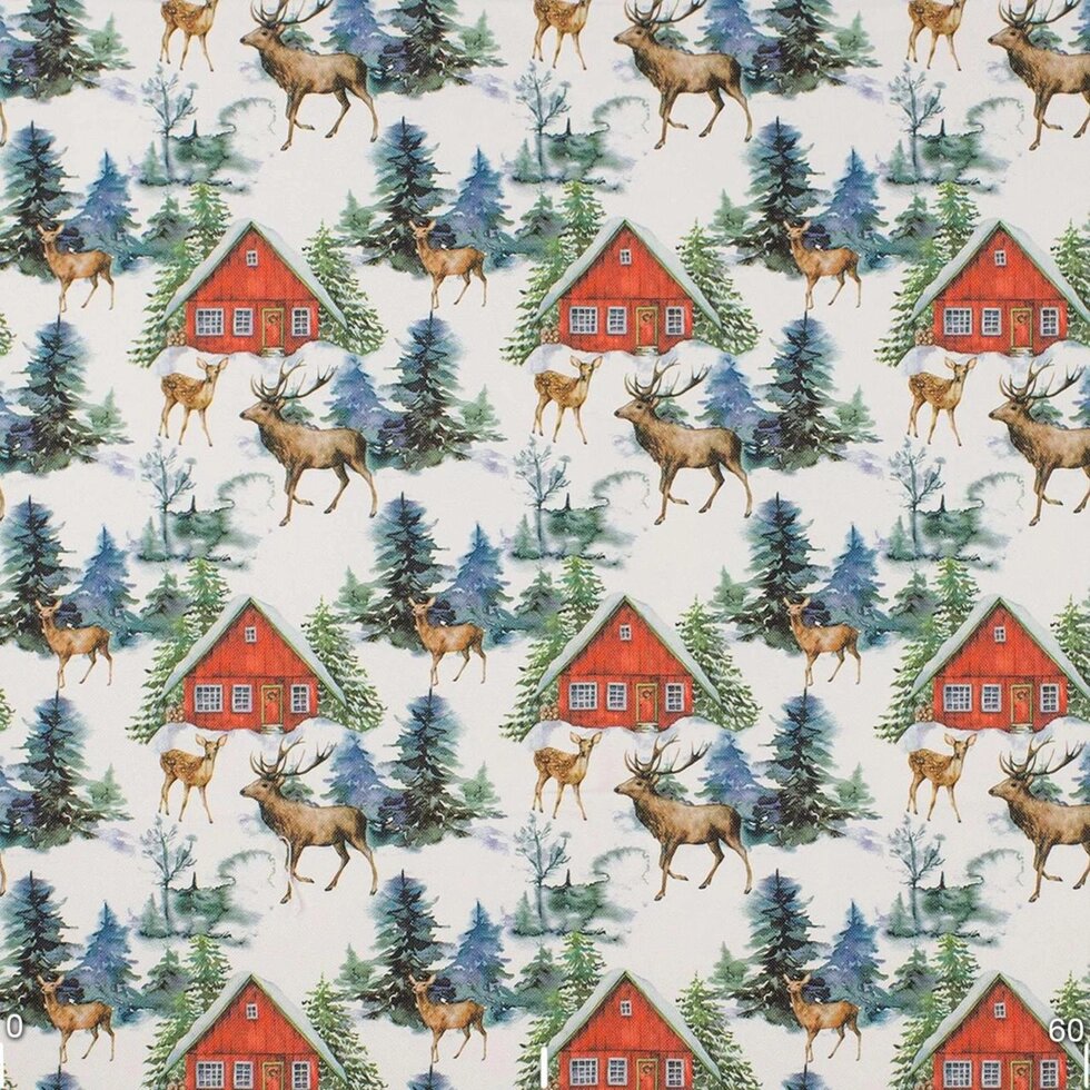 Декоративна тканина зимові будиночки і олені 140см 88282v3 ##от компании## Салон штор Arsian Textile - ##фото## 1