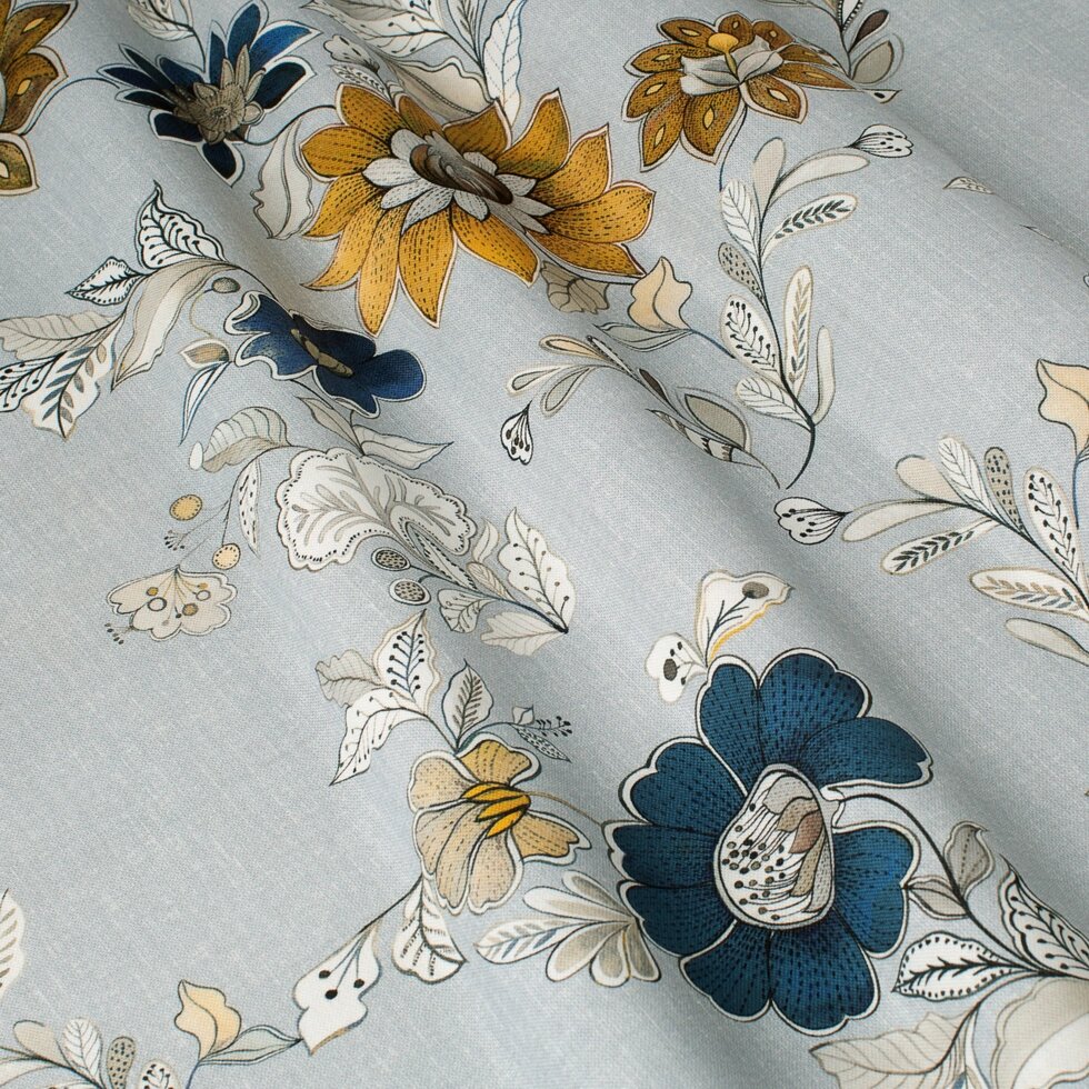 Декоративная ткань желтые цветы на сером Италия 85736v1 ##от компании## Салон штор Arsian Textile - ##фото## 1