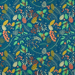 Декоративна тканина новорічний принт шишки на синьому тлі 88281v2 в Хмельницкой области от компании Салон штор Arsian Textile