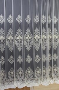 Тюль молочная на грек-фатине корона с 3Д цветами и камнями в гостиную Отрез 7 метров в Хмельницкой области от компании Салон штор Arsian Textile