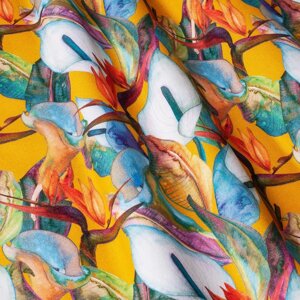 Декоративна тканина помаранчеві, блакитні і білі квіти Іспанія 87895v5 в Хмельницкой области от компании Салон штор Arsian Textile