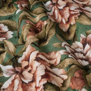 Декоративна тканина помаранчеві квіти з листям на зеленому тлі Іспанія 87871v4 в Хмельницкой области от компании Салон штор Arsian Textile
