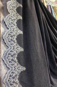 Ткань для штор с вышитым низом микровелюр цвет темно-серый, графитовый в Хмельницкой области от компании Салон штор Arsian Textile