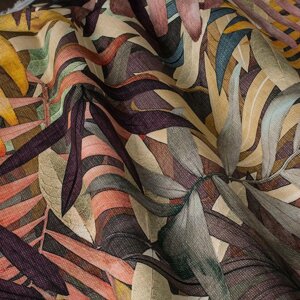 Декоративна тканина сірі і помаранчеві та коричневі листя Іспанія 87888v7 в Хмельницкой области от компании Салон штор Arsian Textile