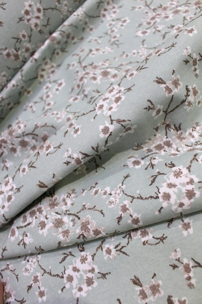 Шторы мятные цветы сакура в спальную, зал, детскую ##от компании## Салон штор Arsian Textile - ##фото## 1