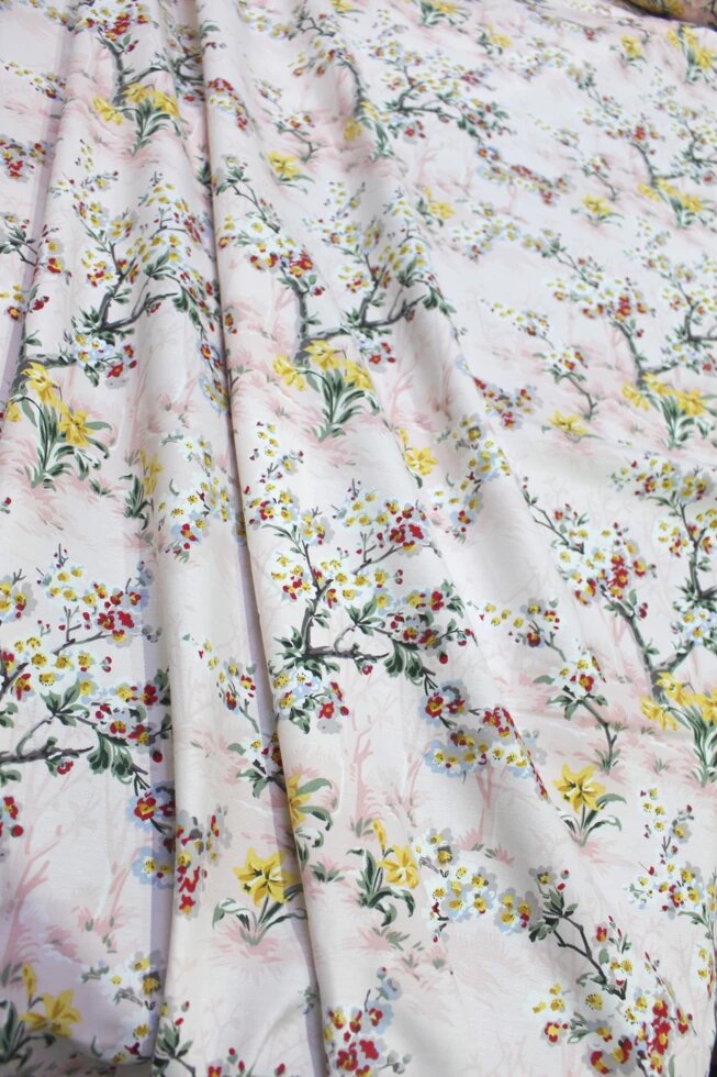 Шторы розовые хлопок с веточками и цветами в спальную, детскую с тефлоном ##от компании## Салон штор Arsian Textile - ##фото## 1