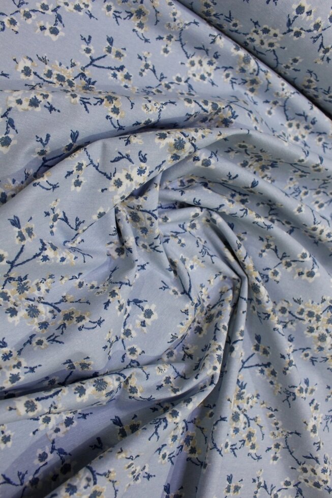 Ткань для штор хлопок цветы сакура синие в спальную, зал ##от компании## Салон штор Arsian Textile - ##фото## 1