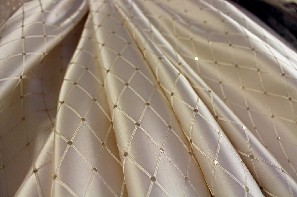 Ткань для штор молочная в мелкий ромб в спальную, гостиную ##от компании## Салон штор Arsian Textile - ##фото## 1