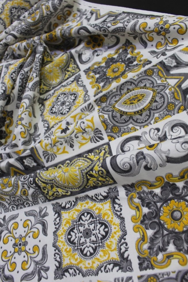 Ткань для штор, скатертей и подушек с орнаментом желтый цвет с тефлоном ##от компании## Салон штор Arsian Textile - ##фото## 1