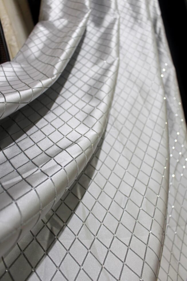 Тканина для штор сірого, сталевого кольору в невеликий ромб від компанії Салон штор Arsian Textile - фото 1
