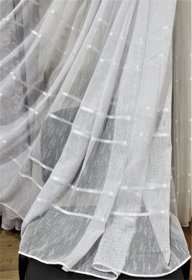 Тюль біла льон смужка в спальну, зал, кухню від компанії Салон штор Arsian Textile - фото 1