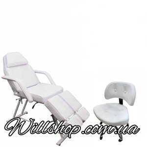 Крісло - Кушетка косметологічна для педикюру СН-240 + стілець майстра педикюру зі спинкою А-780L. Білі.