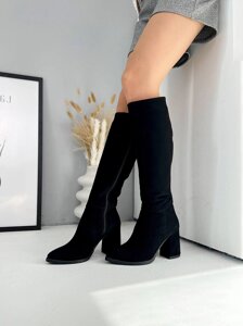 Жіночі чоботи з обтяжним каблуком — Wendy натуральна замша чорного кольору. 40