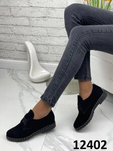 Жіночі туфлі Jessica на шнурках чорні натуральна замша 41