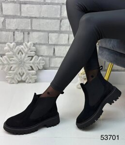 Жіночі зимові черевики челсі Diana натуральна замша чорного кольору. 41