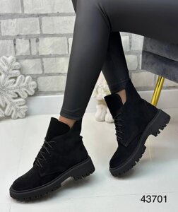 Жіночі зимові черевики — Emily, натуральна замша чорного кольору. 40