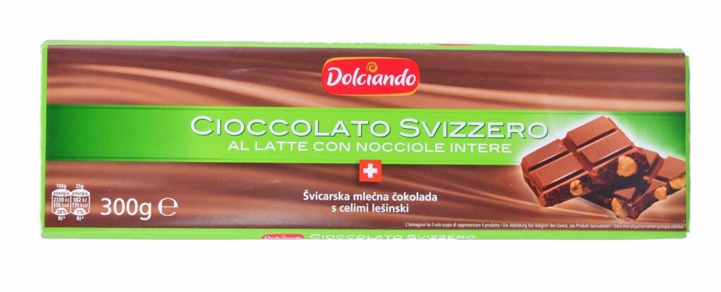 Шоколад молочний з горіхами Cioccolato Svizzero / Dolciando / 300г. - вартість