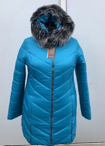 Жіноча зимова куртка, модель Змійка. Розміри від 54 і до 68 колір бірюза