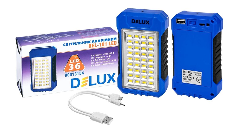 Світильник світлодіодний аварійний DELUX REL 101 (4V2.4Ah) 36 LED 4W 69x37x125 - характеристики