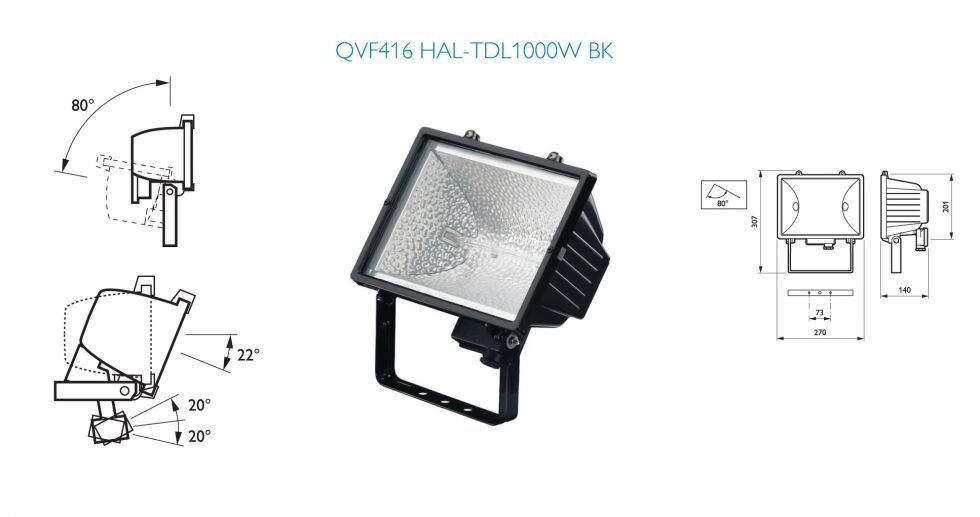 Прожектор галогенний Philips QVF416 HAL-TDL1000W BK - опис