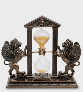 Годинник настільний пісочний Veronese Крилаті леви 20х18х7 см 1904310 полістоун з бронзовим покриттям