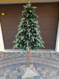 Ялинка лита на пні Корал 2.20м з перлинами та інеєм Ялинка на натуральному стовбурі