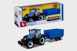 Синій трактор Bburago Farm New Holland з причепом 18-44067