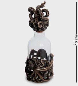 Статуетка пляшка Veronese Восьминіг 16х9 см 1906357 бронзове напилення полістоуна+ скло