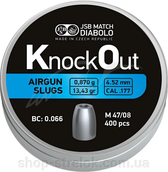 Кулі пневматичні JSB Diabolo KnockOut Slugs. Кал. 4.52 мм. Вага - 0,87 г. 400 шт/уп від компанії Магазин «СТРІЛОК» - фото 1
