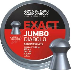 Кулі пневматичні JSB Diabolo Exact Jumbo. Кал. 5.52 мм. Вага - 1.03 р. 250 шт/уп