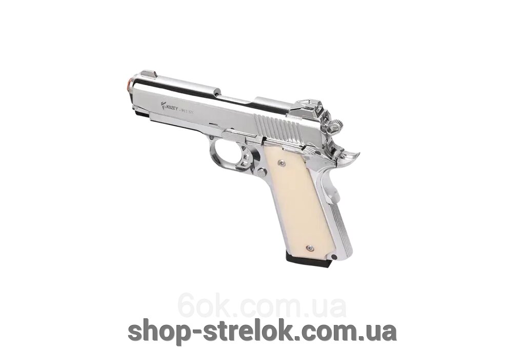 Сигнально-стартовий пістолет KUZEY 911-SX3, 9+1/9 mm (Shiny Chrome Plating/White Grips) add 1 mmaz від компанії Магазин «СТРІЛОК» - фото 1