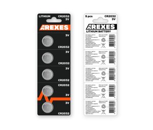Батарейка літієва Arexes Cr 2032, 5 штук у блістері