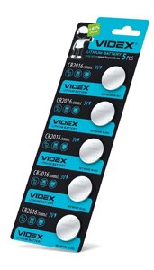 Батарейка літієва Videx Cr 2016, 5 штук у блістері