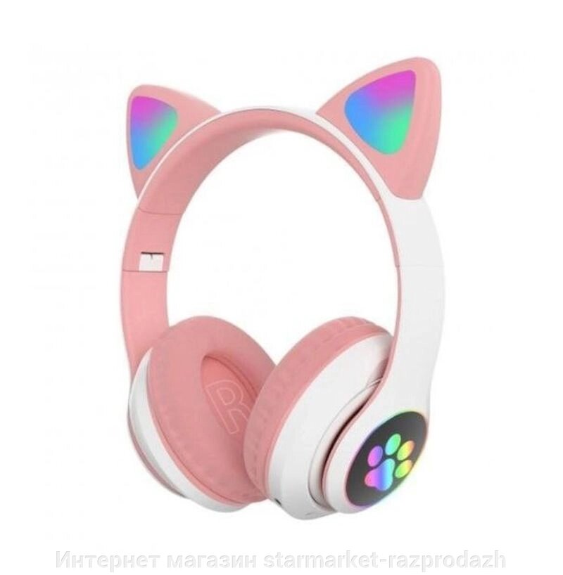 Бездротові навушники з котячими вушками та Led підсвічуванням Stn-28, рожевий від компанії Інтернет магазин starmarket-razprodazh - фото 1