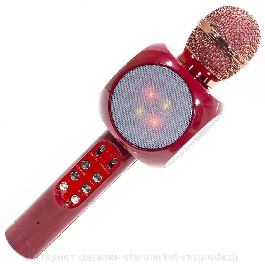 Бездротовий мікрофон караоке з динаміком та кольоромузикою Ws-1816, red від компанії Інтернет магазин starmarket-razprodazh - фото 1