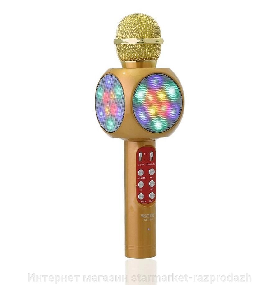 Бездротовий мікрофон караоке з динаміком та кольоромузикою Wster Ws-1816, yellow від компанії Інтернет магазин starmarket-razprodazh - фото 1