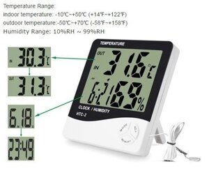 Цифровий термометр гігрометр Htc-2 з виносним датчиком температури