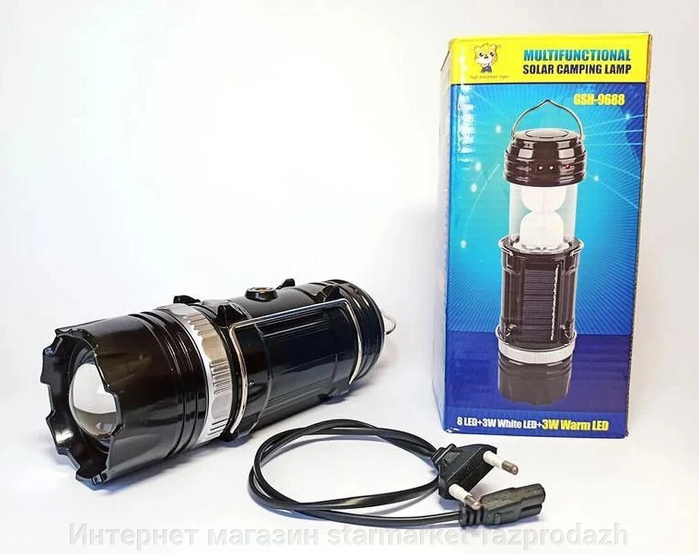 Кемпінговий ліхтар Gsh-9688 black (сонячна панель, power bank) від компанії Інтернет магазин starmarket-razprodazh - фото 1