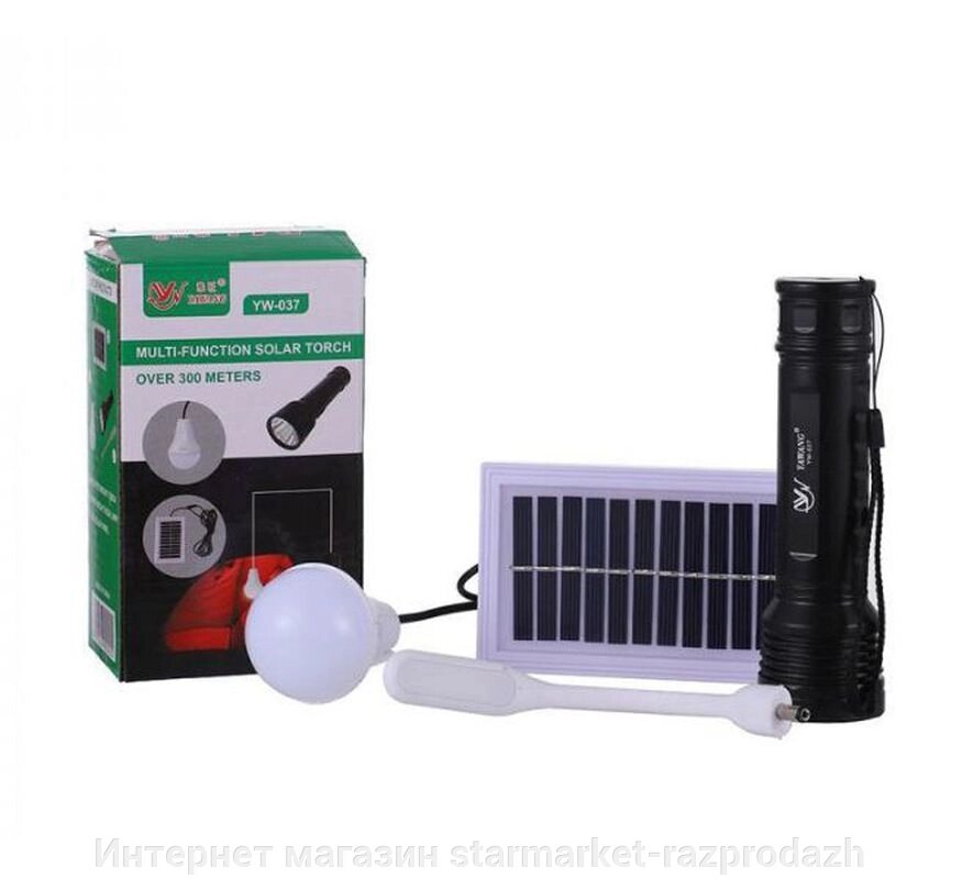 Ліхтар акумуляторний з лампою та сонячною панеллю Yw-037 від компанії Інтернет магазин starmarket-razprodazh - фото 1