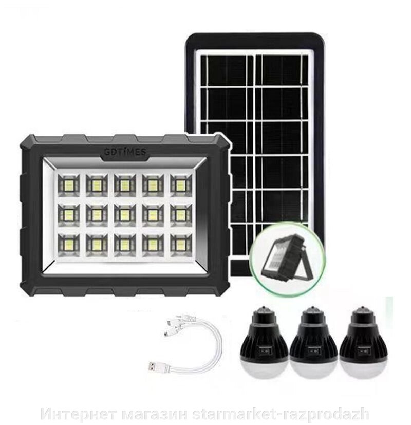 Ліхтар багатофункціональний Gdtimes Gd-106 сонячна зарядна станція, 3 лампочки, повербанк від компанії Інтернет магазин starmarket-razprodazh - фото 1