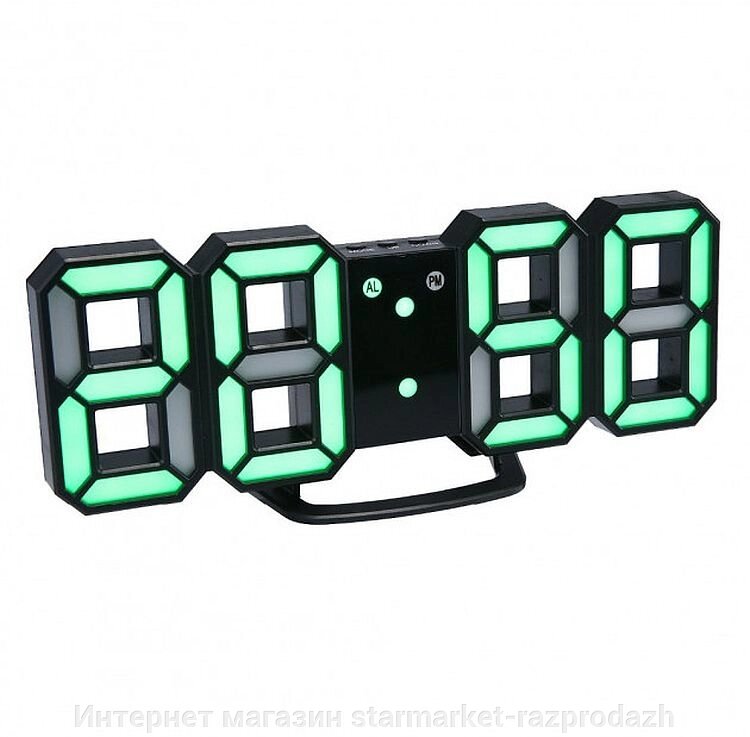 Електронний Led годинник з будильником та термометром Caixing Cx-2218, black із зеленим підсвічуванням - опт