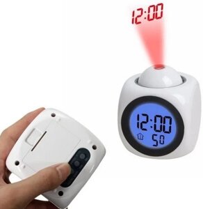 Годинник будильник з проектором часу та термометром 2028, white