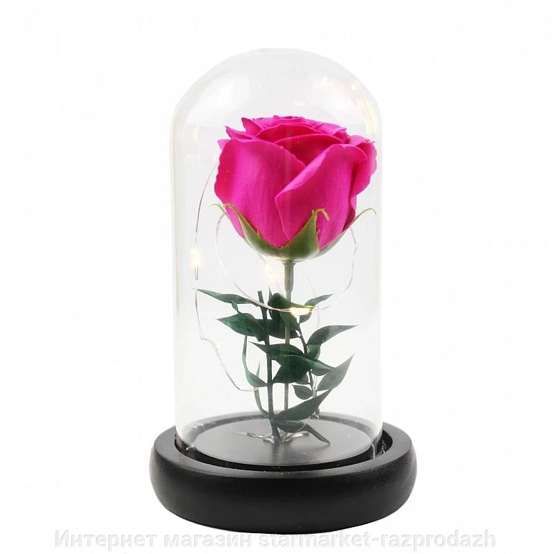Троянда в скляній колбі 17 см з підсвічуванням рожева від компанії Інтернет магазин starmarket-razprodazh - фото 1