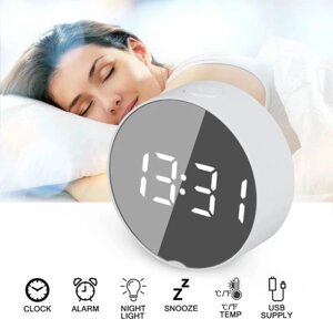 Дзеркальний Led годинник Dt-6505 white з будильником та термометром