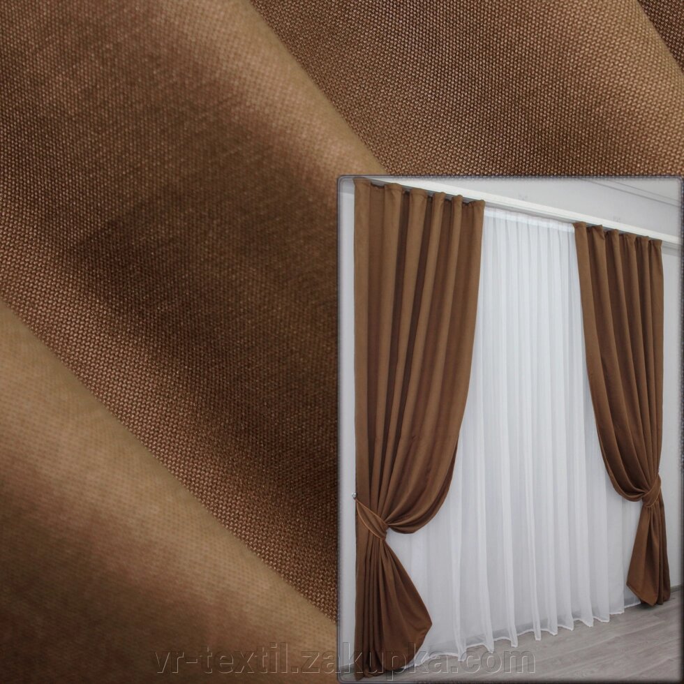 Комплект (2шт. 1,5х2,7м.) штор із тканини мікровелюр Petek. Колір коричневий. Код 789ш 30-570 від компанії Інтернет-магазин "VR-Textil" - фото 1