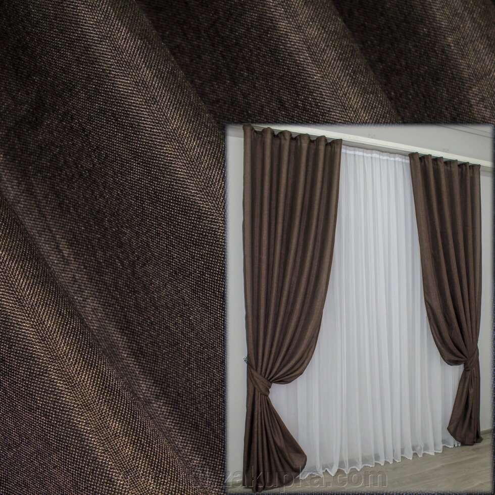 Комплект (2шт. 1,5х2,7м.) штор, колекція "Льон Мішковина". Колір венге. Код 107ш 30-022 від компанії Інтернет-магазин "VR-Textil" - фото 1